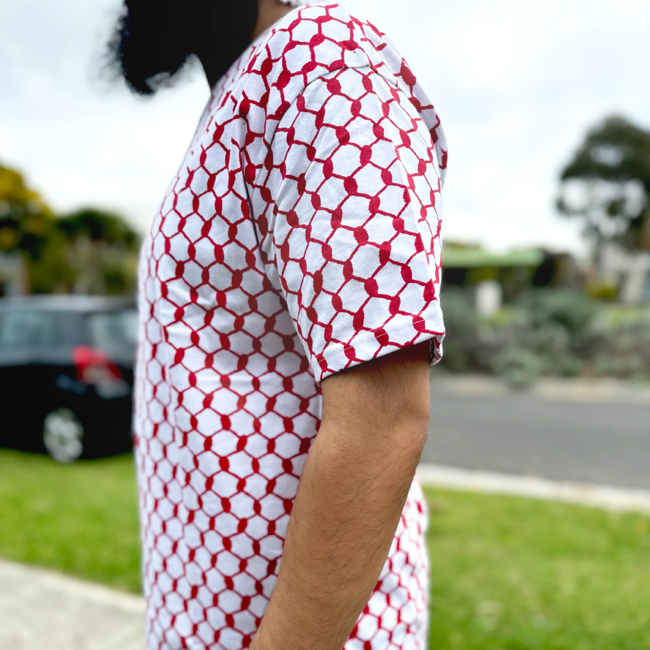 Palestine Keffiyeh White & Red Full Sleeve T-Shirt