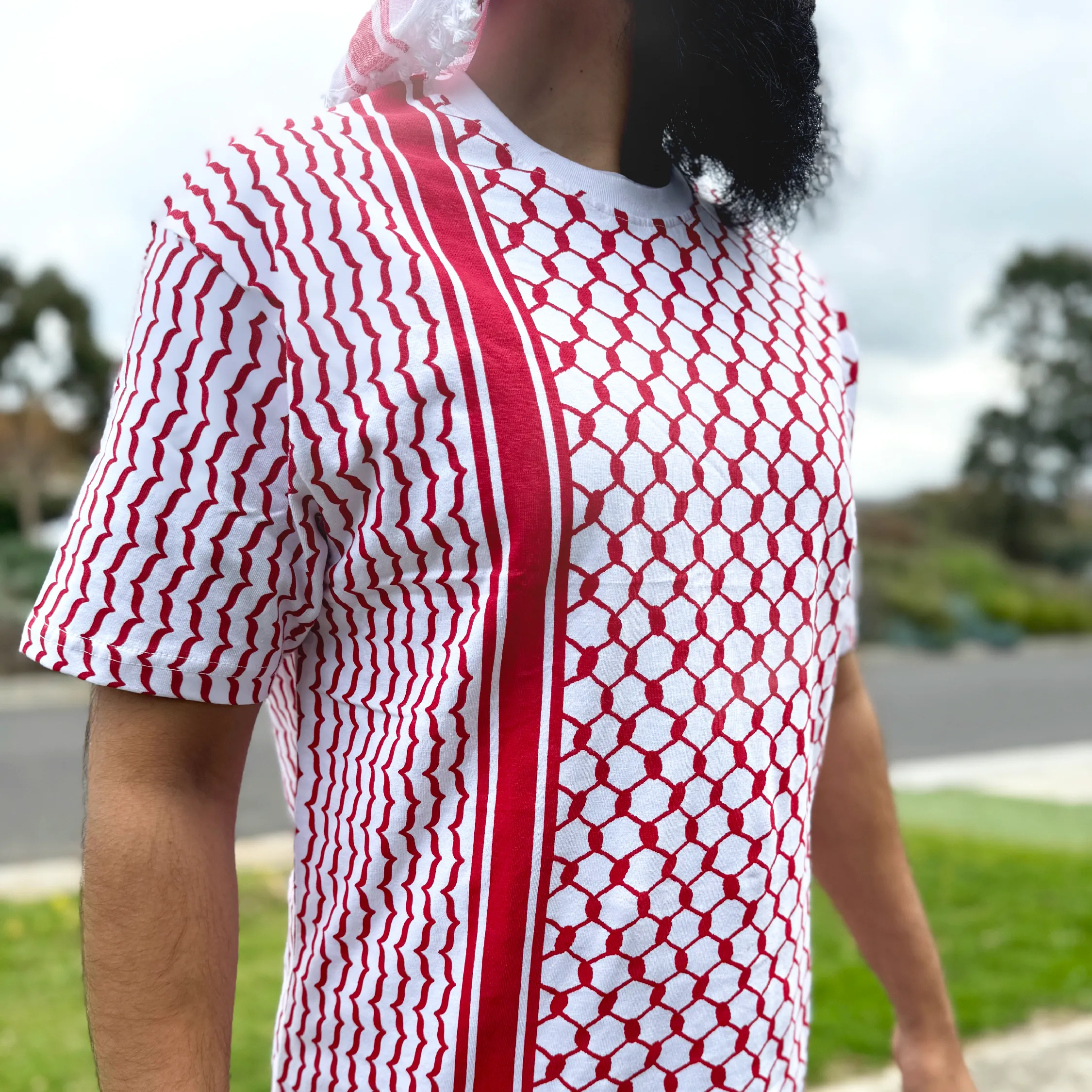 Palestine Keffiyeh White & Red Full Sleeve T-Shirt