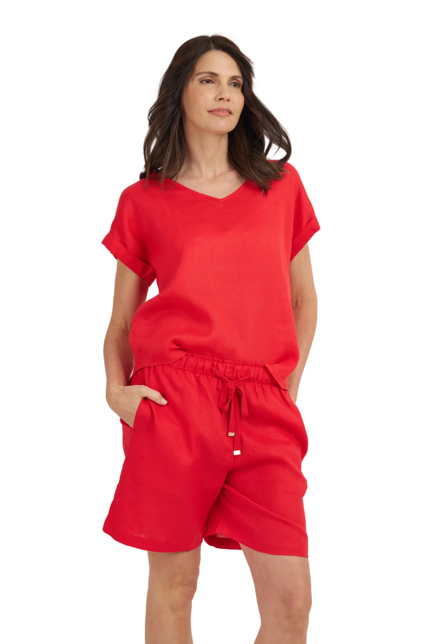 Panthea Red Linen Shorts