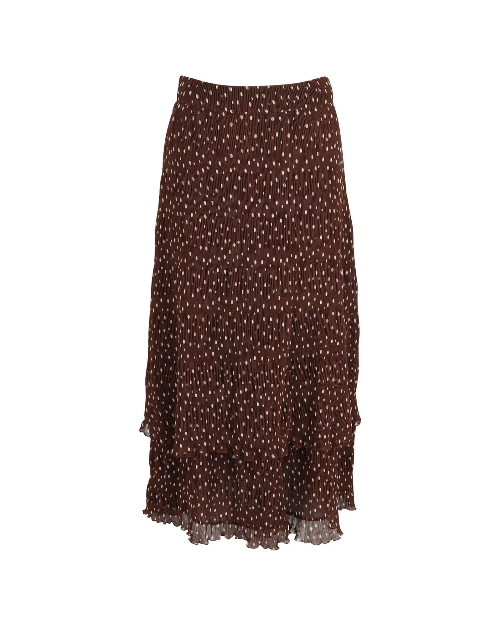 Pleated Polka-Dot Midi Skirt in Brown Polyester by Ganni