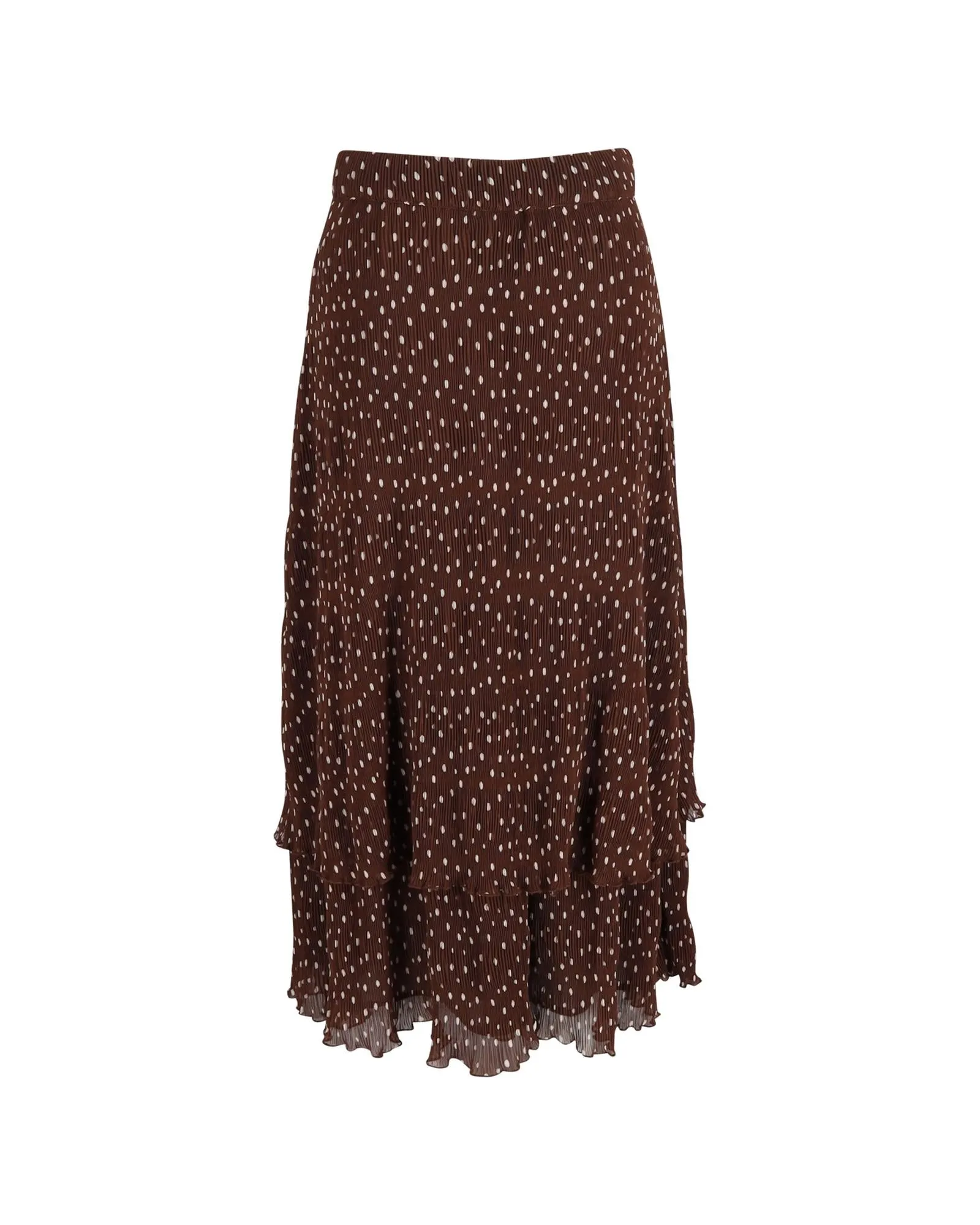 Pleated Polka-Dot Midi Skirt in Brown Polyester by Ganni