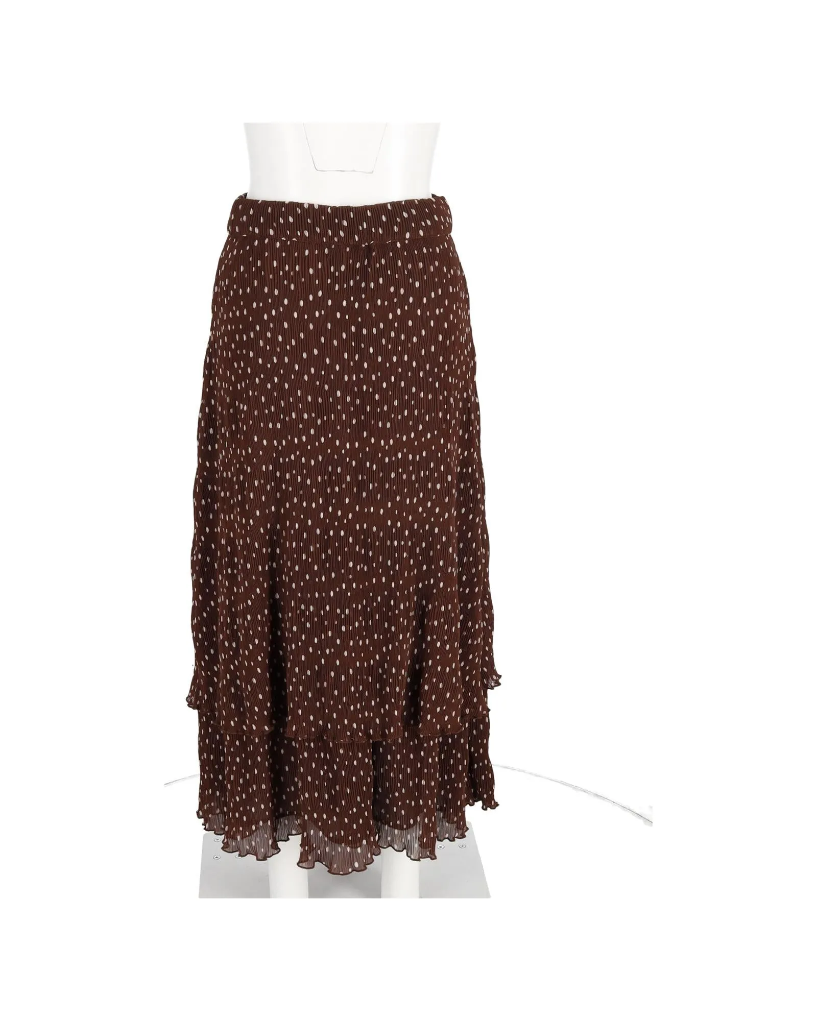 Pleated Polka-Dot Midi Skirt in Brown Polyester by Ganni