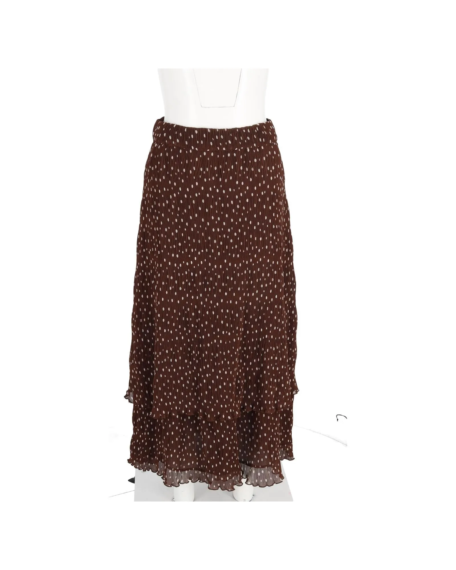 Pleated Polka-Dot Midi Skirt in Brown Polyester by Ganni