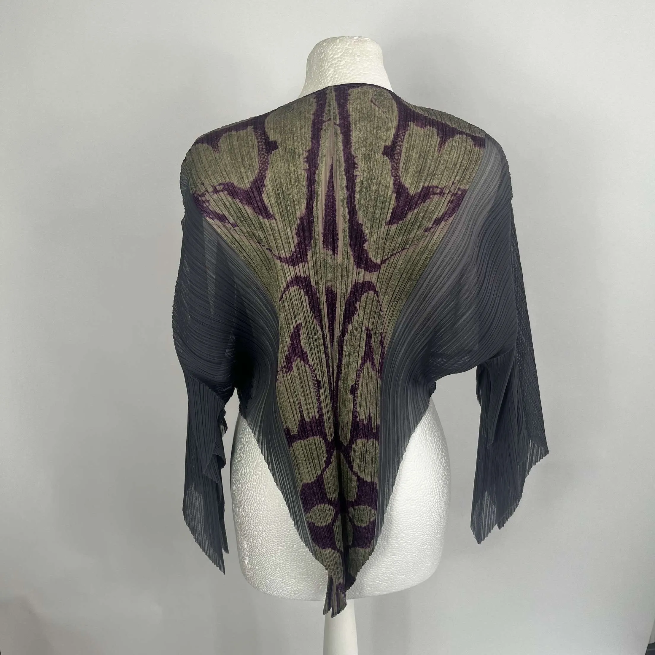 Pleats Please Violet & Grey Print Pleat Cardi Jacket XS/S/M/L/XL