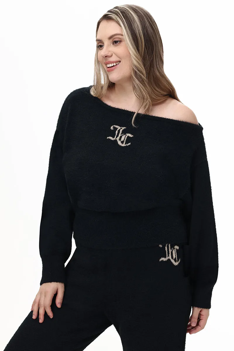 Plus-Size Off The Shoulder Eyelash Pullover