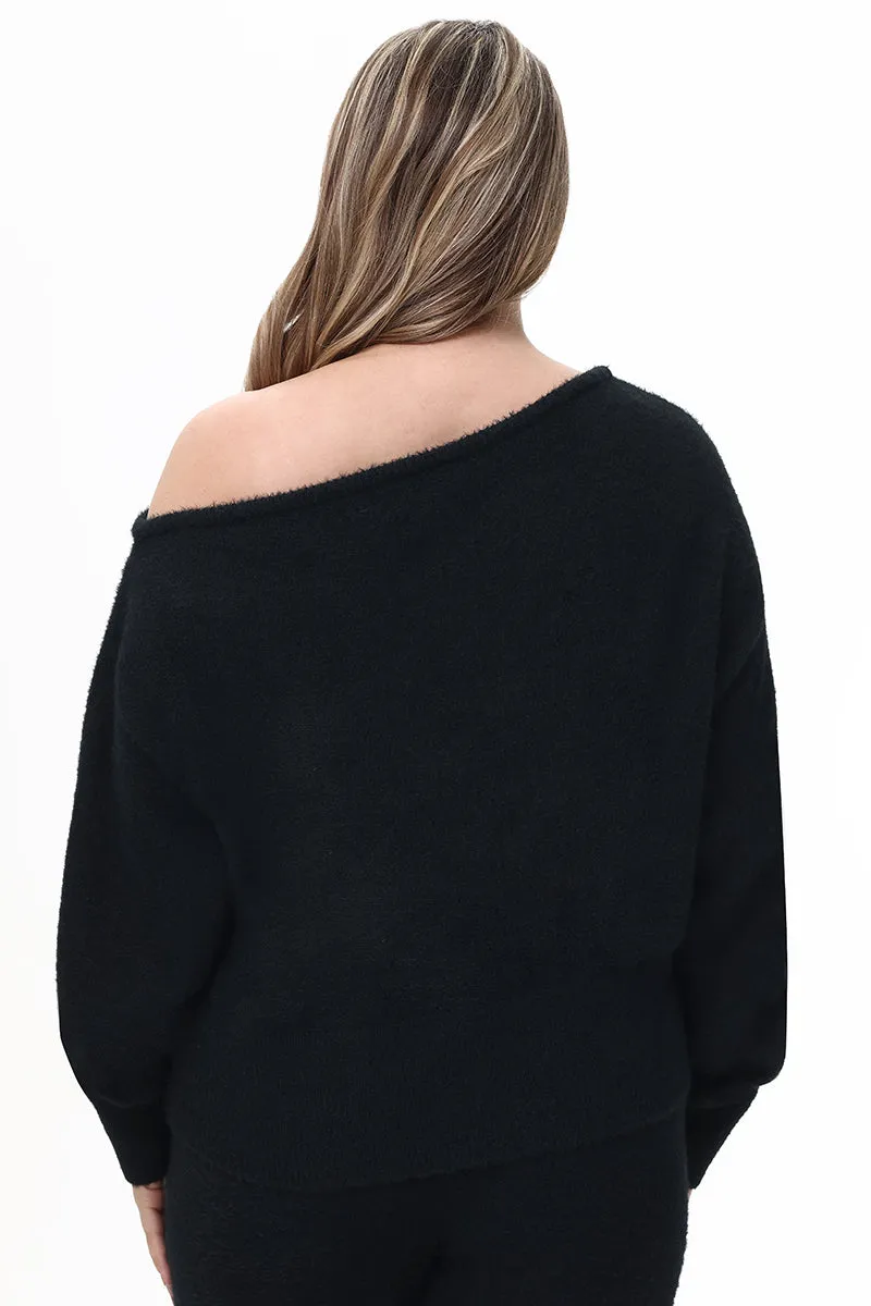 Plus-Size Off The Shoulder Eyelash Pullover