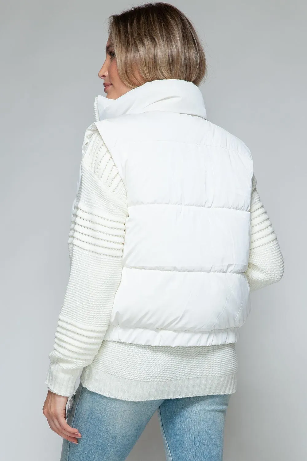 Quilted Vest Snobbish White Fine Fur Lining Pocketed Outwear