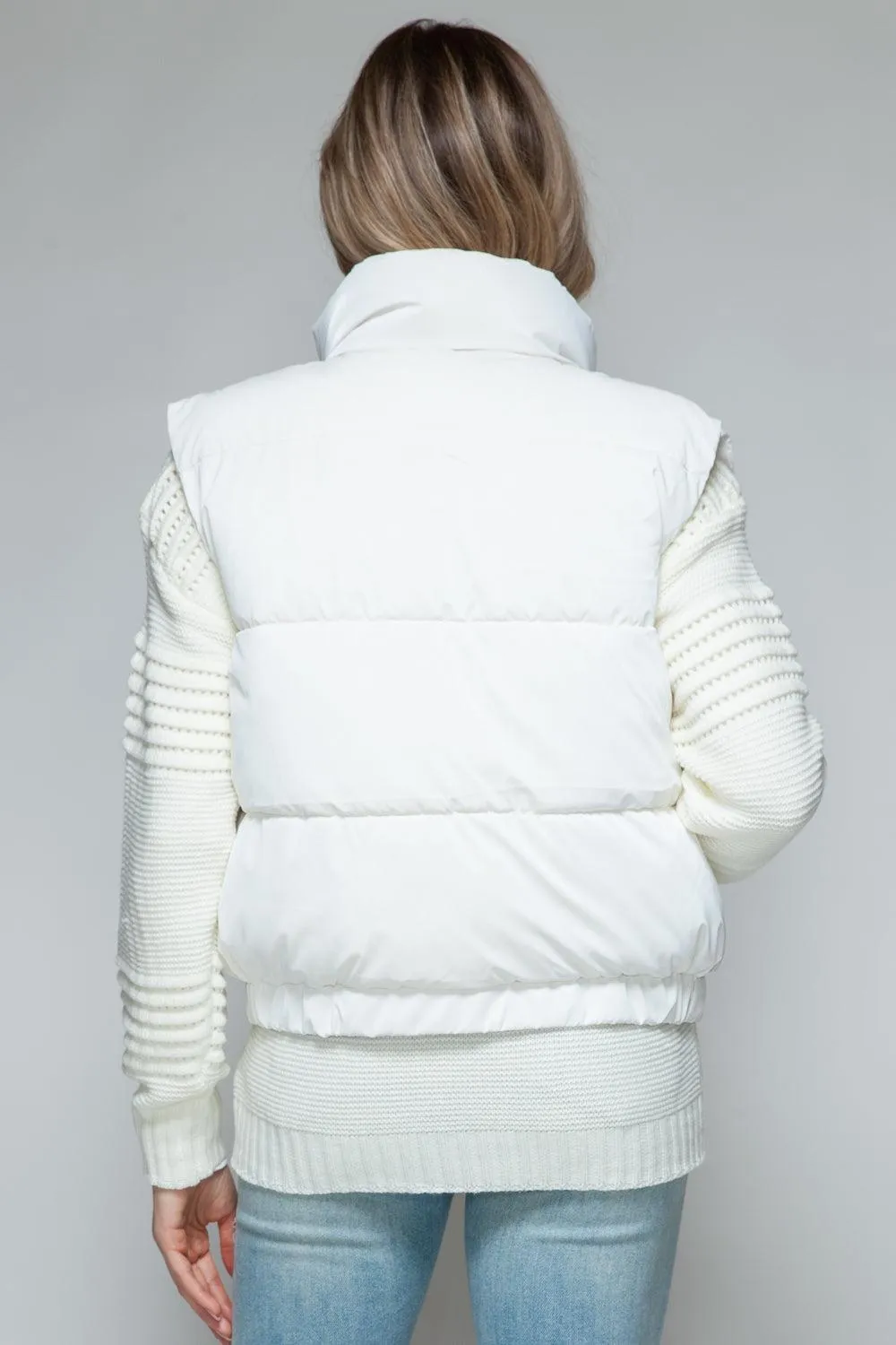 Quilted Vest Snobbish White Fine Fur Lining Pocketed Outwear