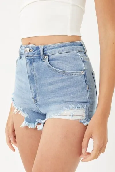 Raw Hem Cat's Whisker Denim Shorts