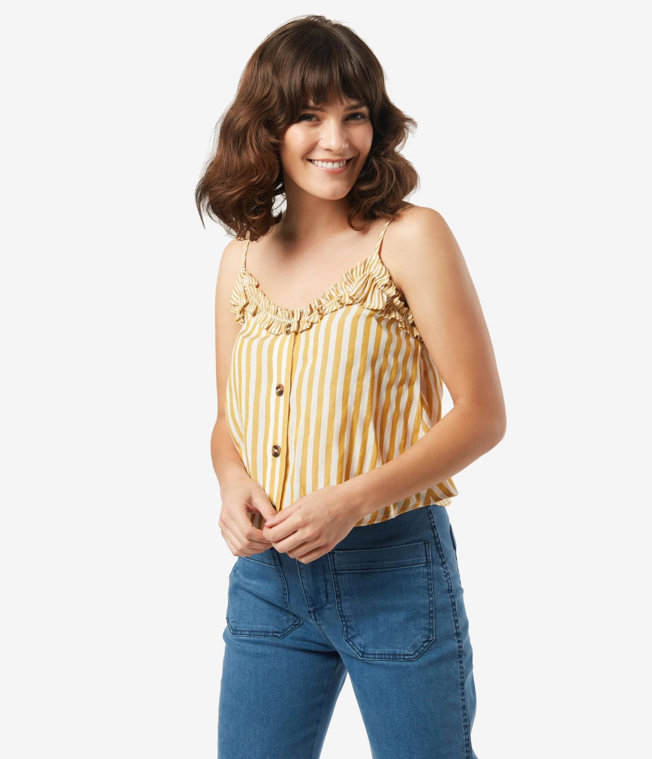 Retro Style Mustard & Ivory Stripe Summer Crop Top