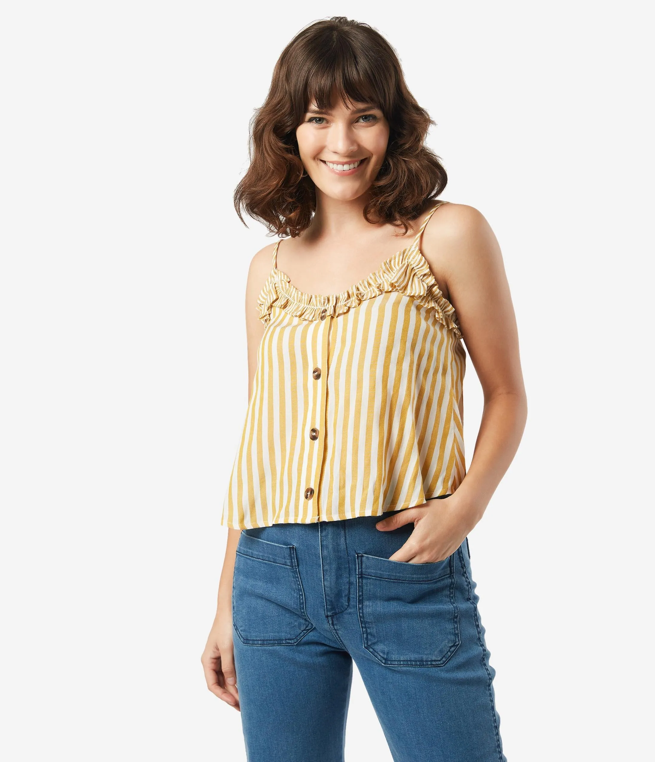 Retro Style Mustard & Ivory Stripe Summer Crop Top