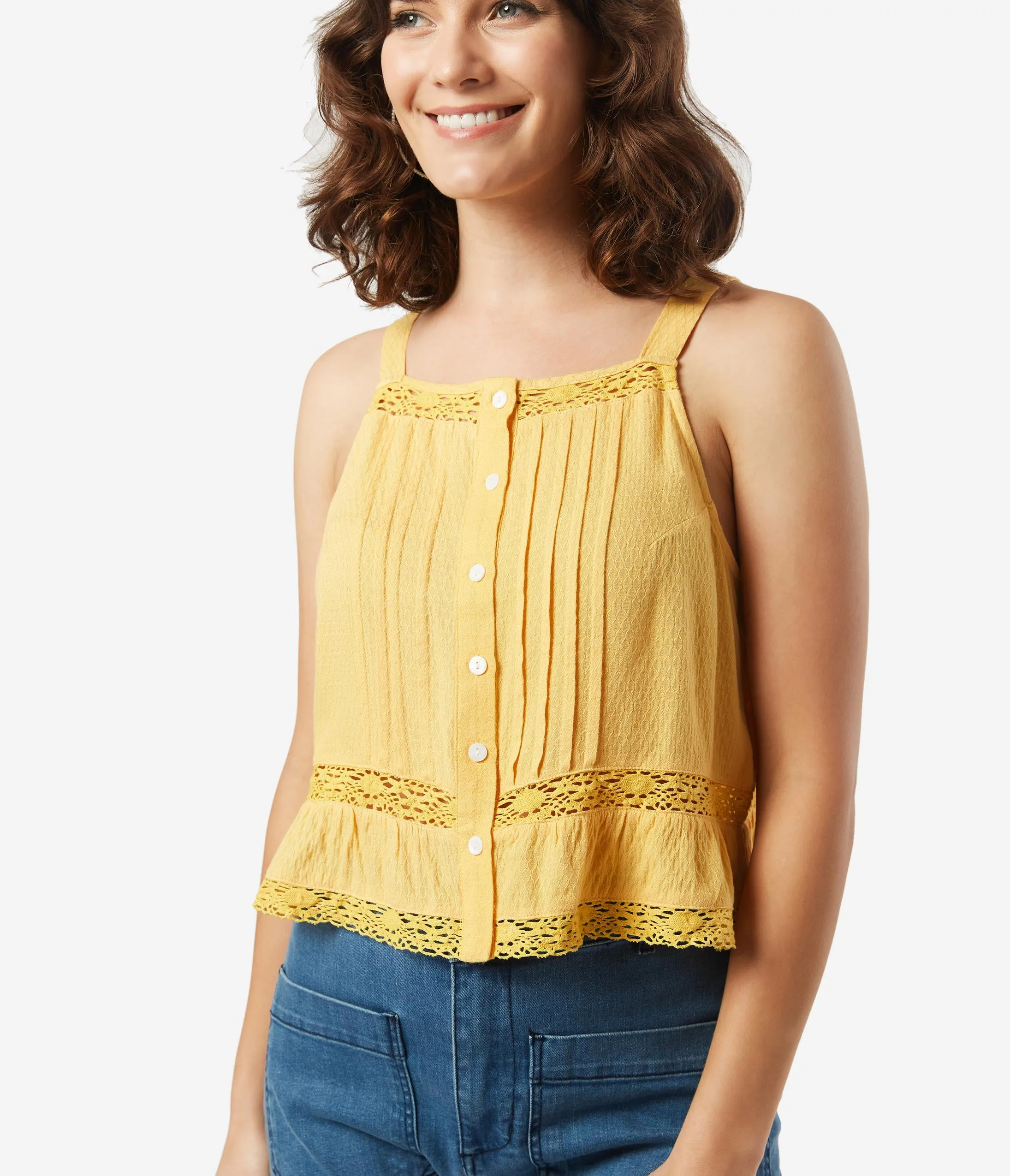 Retro Style Mustard Crochet Lace Top