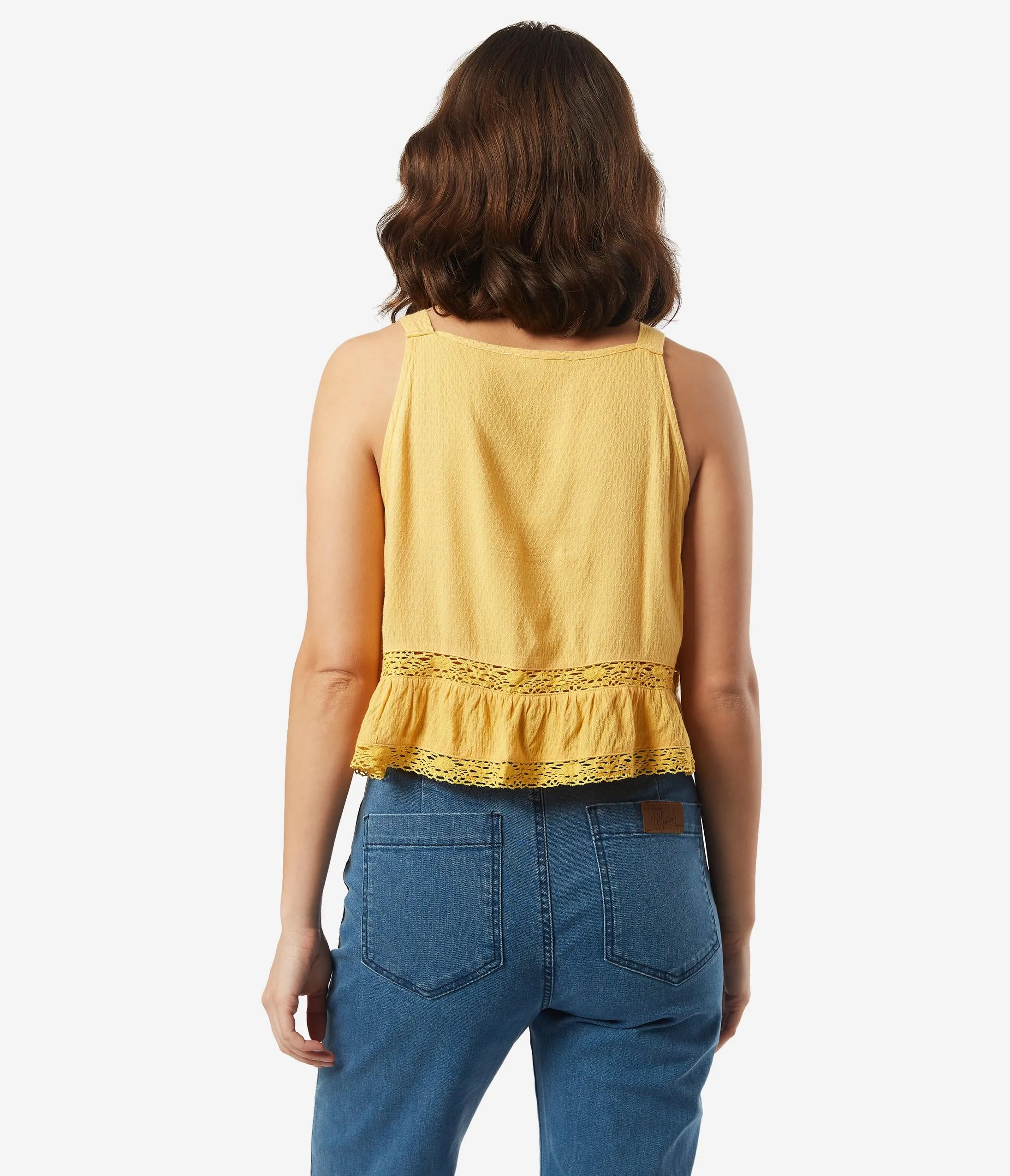 Retro Style Mustard Crochet Lace Top