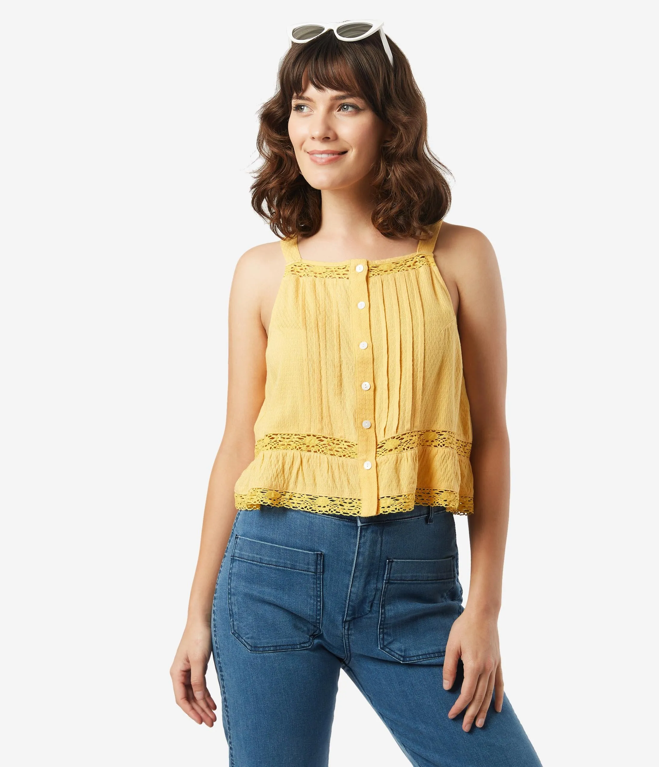 Retro Style Mustard Crochet Lace Top