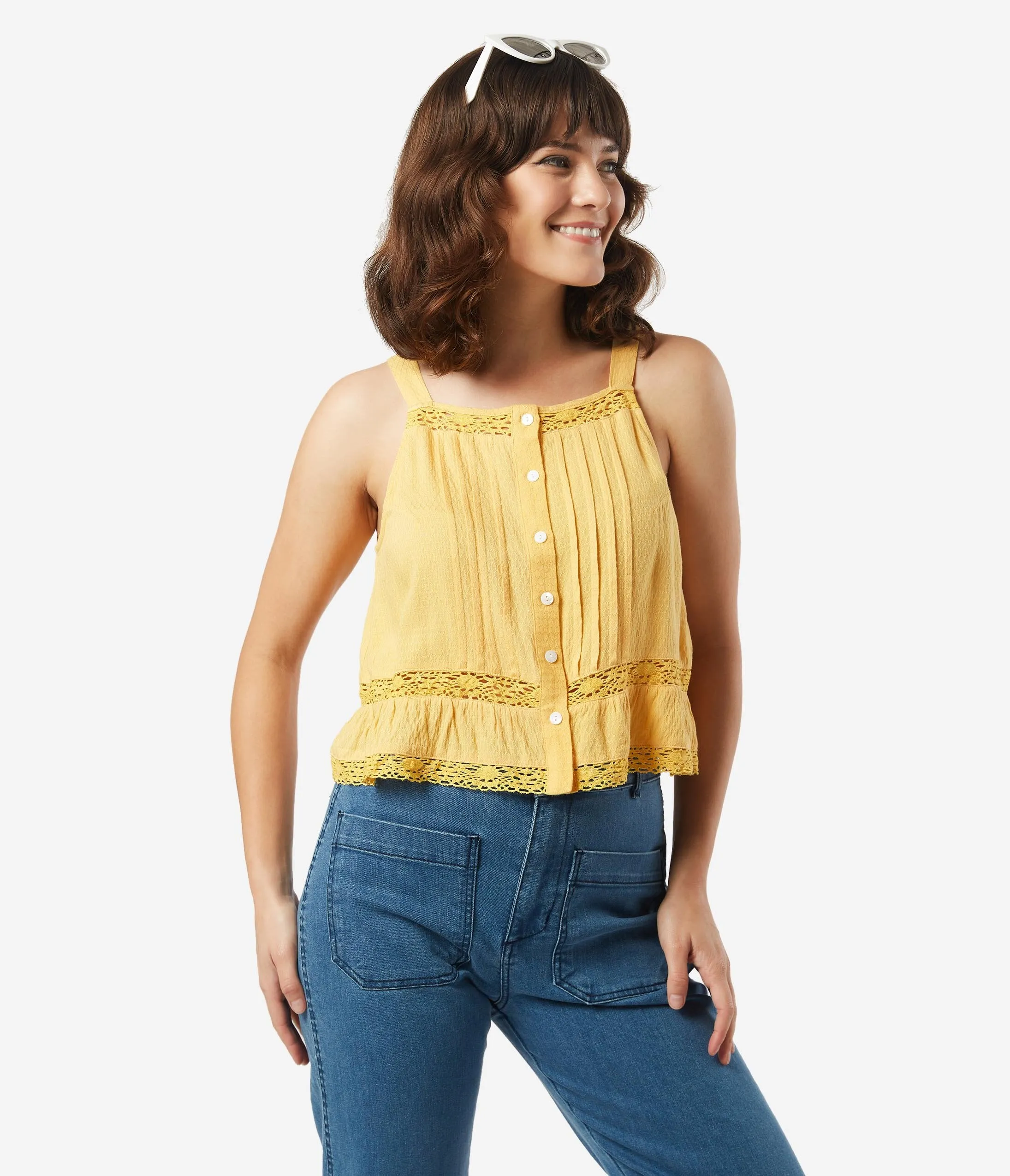 Retro Style Mustard Crochet Lace Top