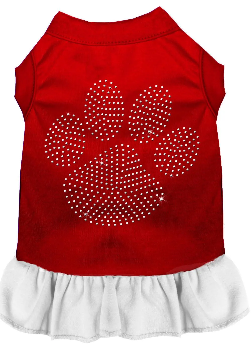 Rhinestone Clear Paw Dress Red With White Sm (10)