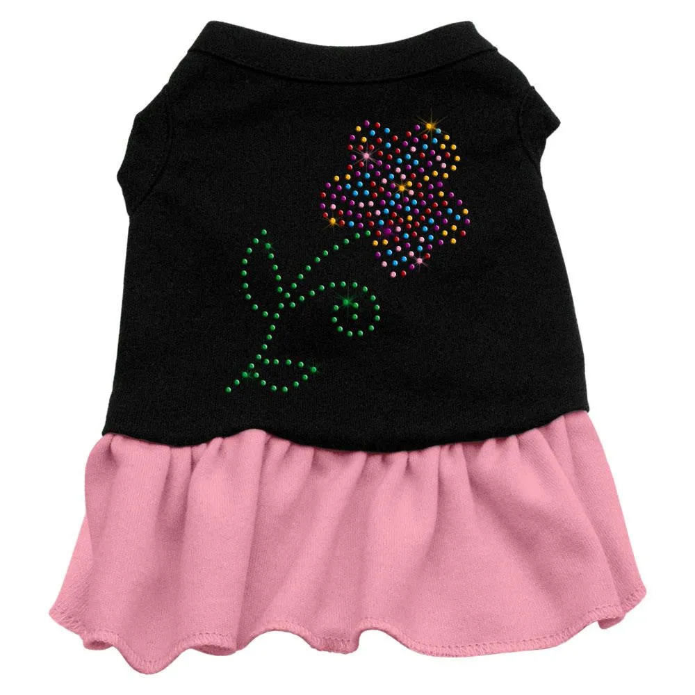 Rhinestone Multi Flower Dress Black with Pink Lg (14)