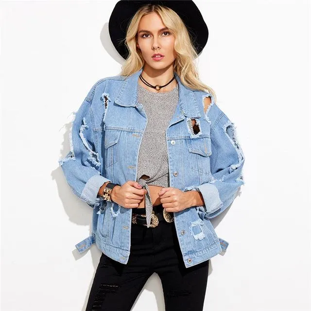 Ripped Collar Plain Single Breasted Casual Jacket