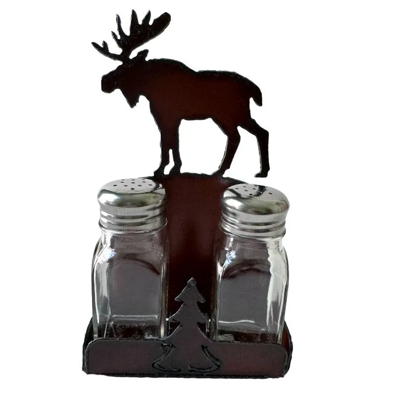 Rustic Moose Metal Salt and Pepper Shaker Holder