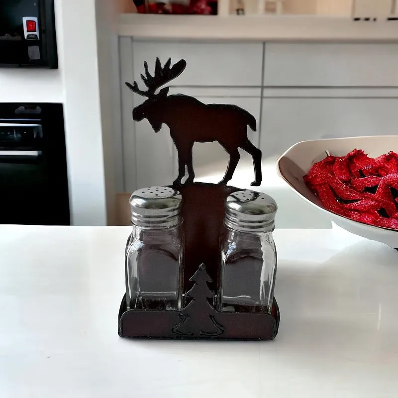 Rustic Moose Metal Salt and Pepper Shaker Holder