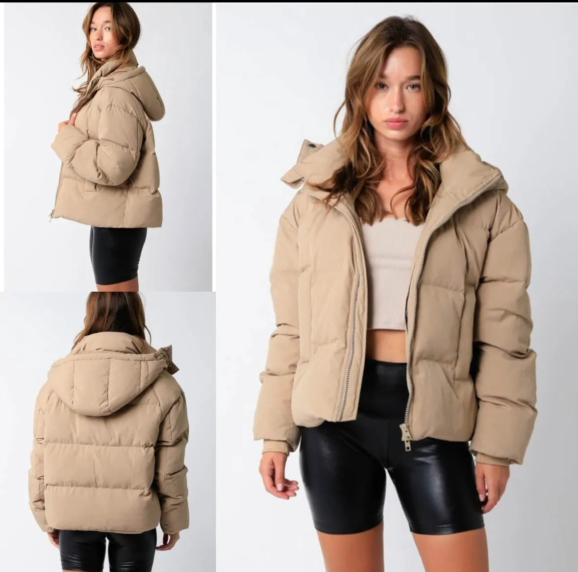 Sabra Puffer Jacket: Taupe