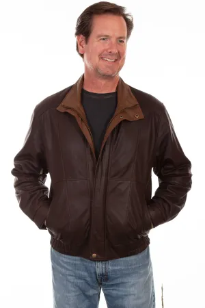 Scully Mens Chocolate/Cognac Leather Dbl Collar Jacket