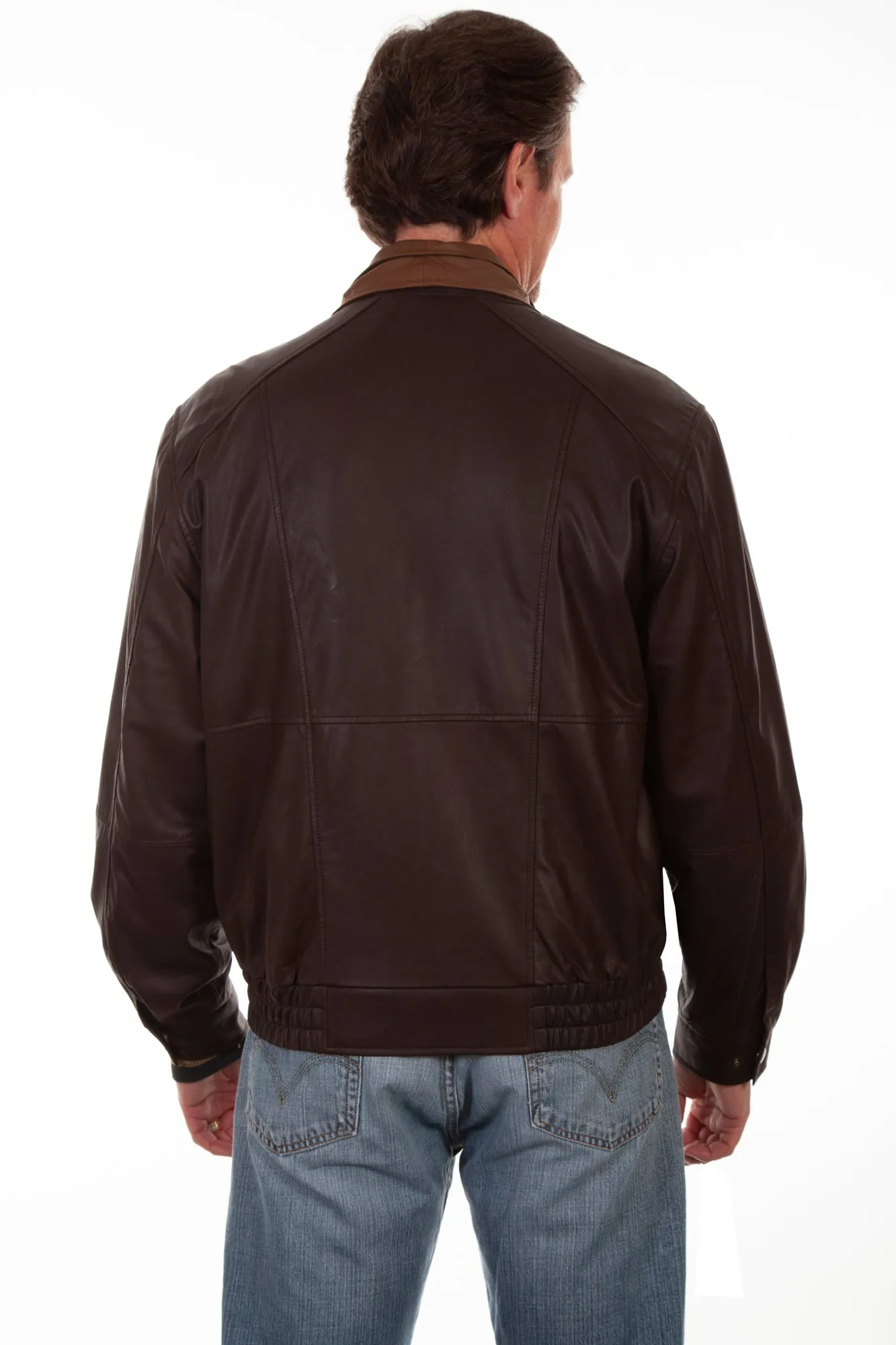 Scully Mens Chocolate/Cognac Leather Dbl Collar Jacket