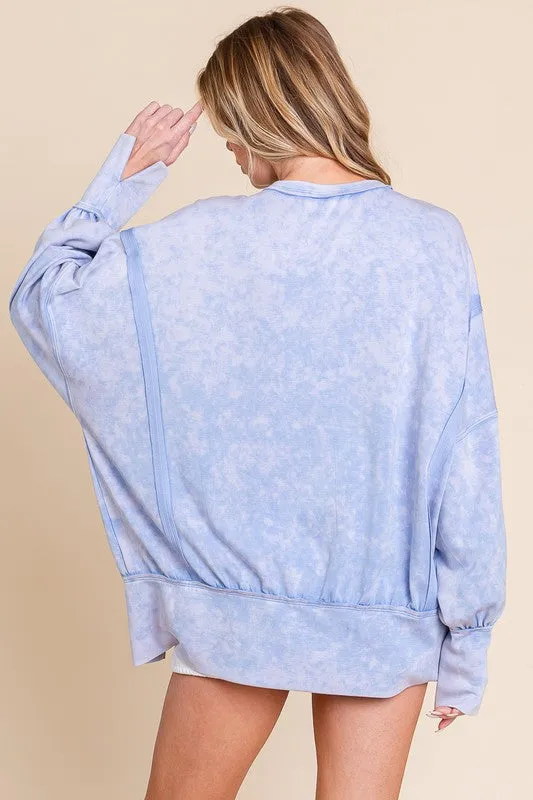 Sewn Seen Oversized Top with Slit Details in Blue