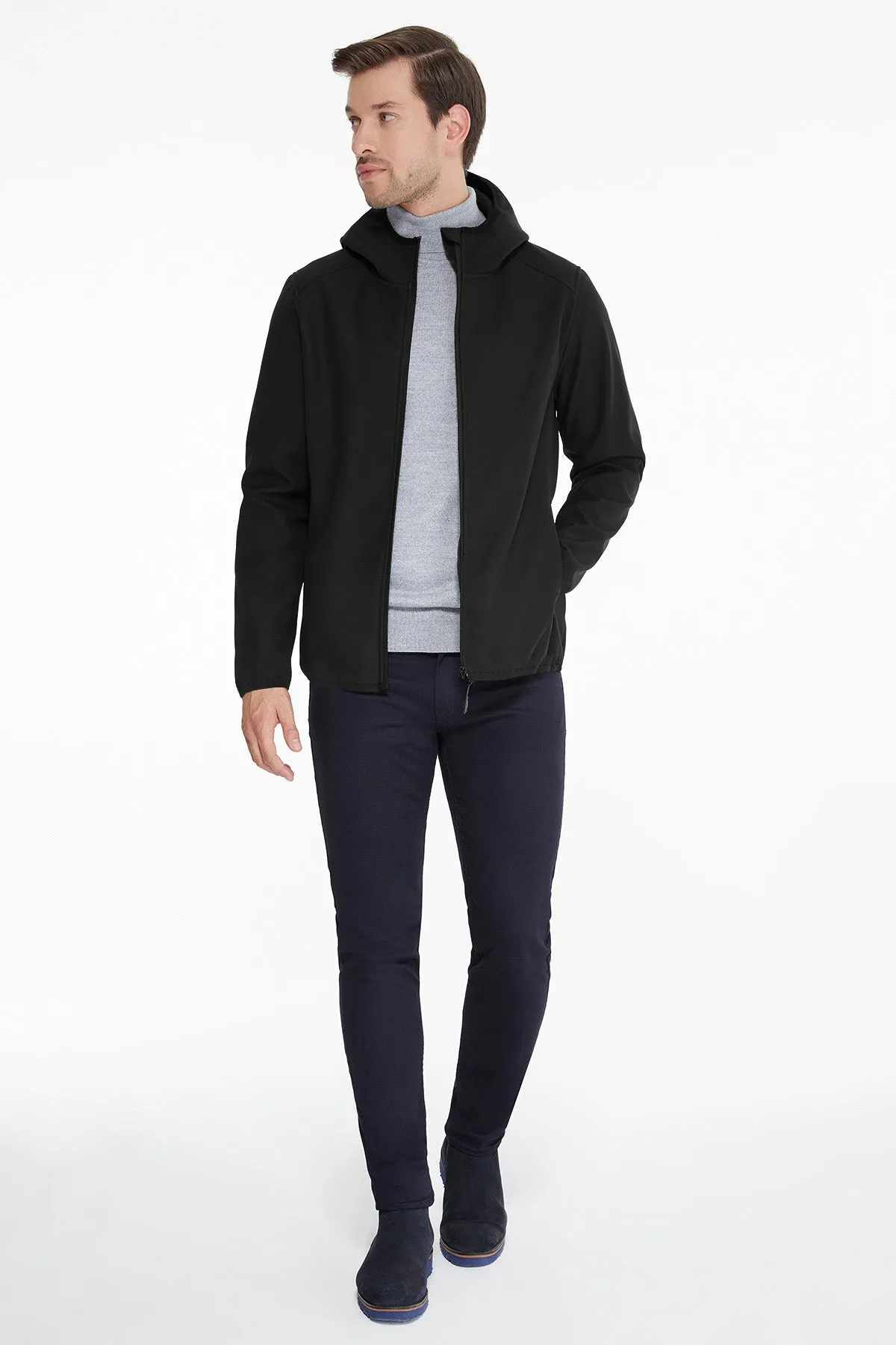 Slim Fit Fleece Apollo Black Hooded Coat