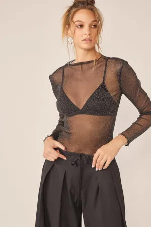 Sparkling Glitter Long Sleeve Sheer Top