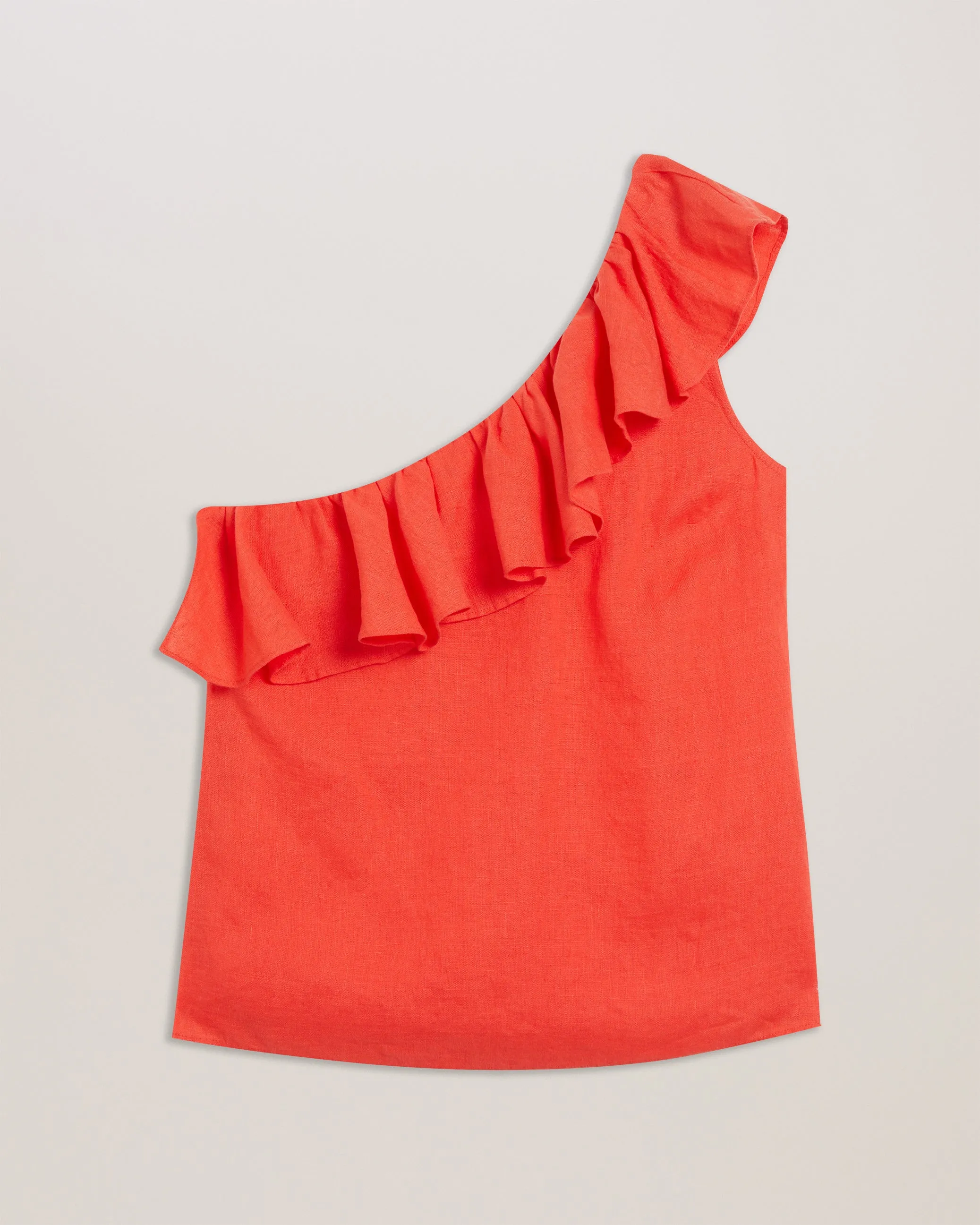 Symi Linen Ruffle One Shoulder Top Red