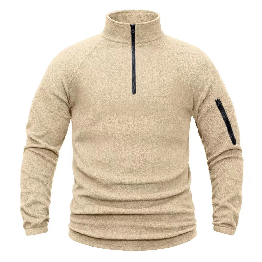 TACTICAL FLEECE JACKET MEN'S POLAR FLEECE WARM AUTUMN/WINTER SOLID COLOR FLEECE HOODIE STAND UP COLLAR COAT