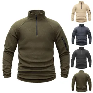 TACTICAL FLEECE JACKET MEN'S POLAR FLEECE WARM AUTUMN/WINTER SOLID COLOR FLEECE HOODIE STAND UP COLLAR COAT