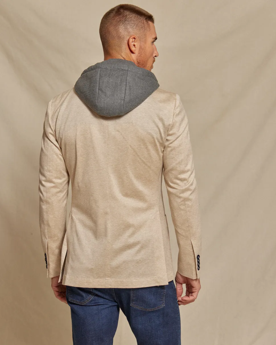 The Kane - Loro Piana Hoodie Button Out Soft Jacket - Taupe Jersey