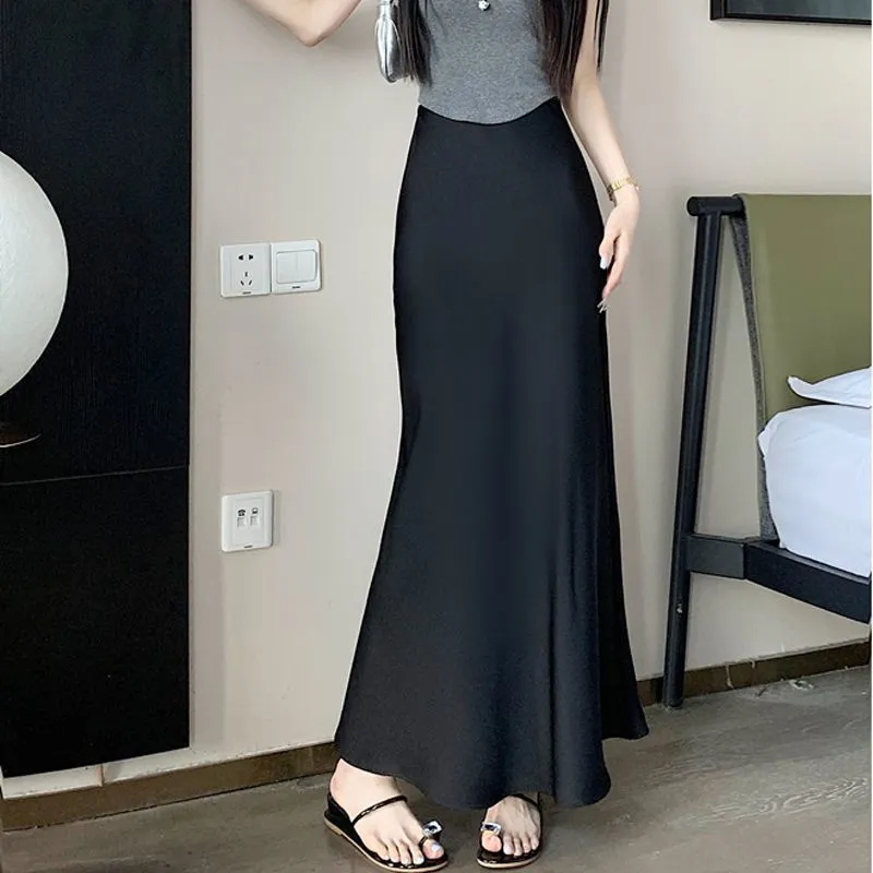 Women's Elegant Mid-length High Waist Silk Skirt